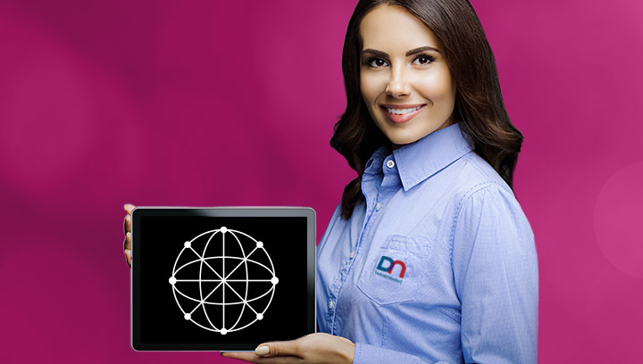 DN employee holding tablet displaying the Transaction Processing Icon